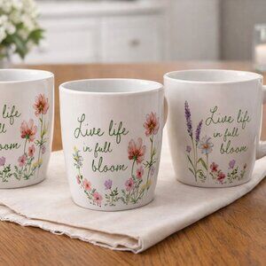 Floral “Live Life in Full Bloom” 3 Mug Set Cottagecore